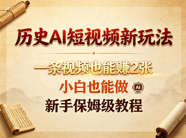 历史AI短视频新玩法，一条视频也能賺2张，小白也能做，新手保姆级教程-52项目站