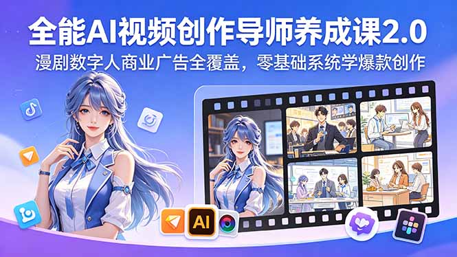 全能AI视频创作导师养成课2.0,漫剧数字人商业广告全覆盖,零基础系统学爆款创作-52项目站