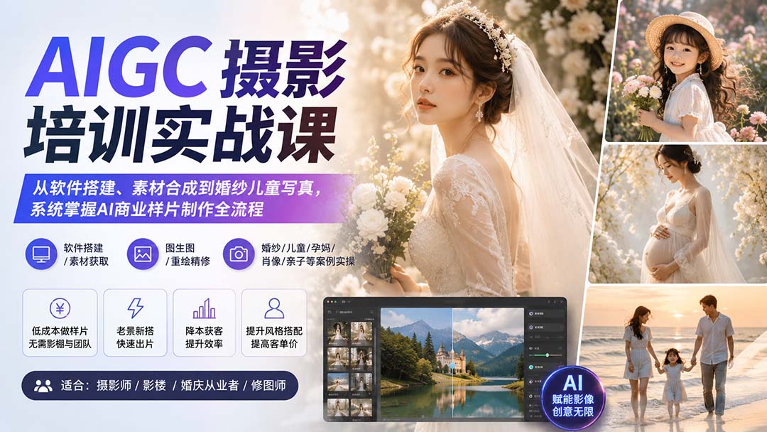 AIGC摄影培训实战课：从软件搭建、素材合成到婚纱儿童写真，系统掌握AI商业样片制作全流程-52项目站