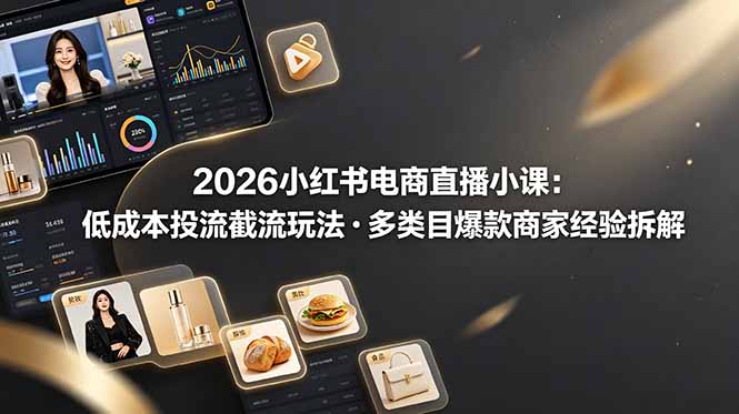 2026小红书电商直播小课，低成本投流截流玩法，多类目爆款商家经验完整拆解教学-52项目站